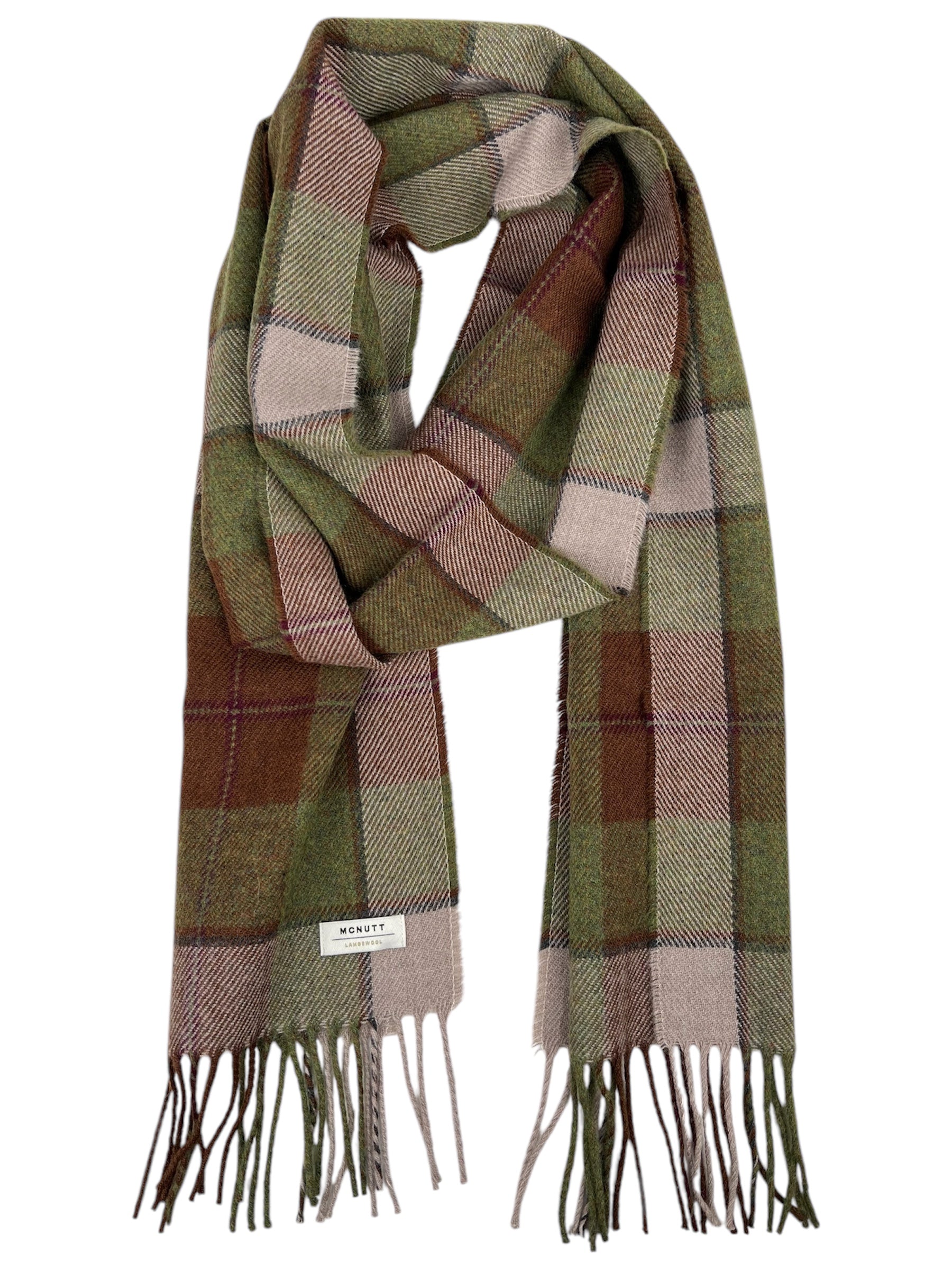 Plaid scarf with fringes on a white background