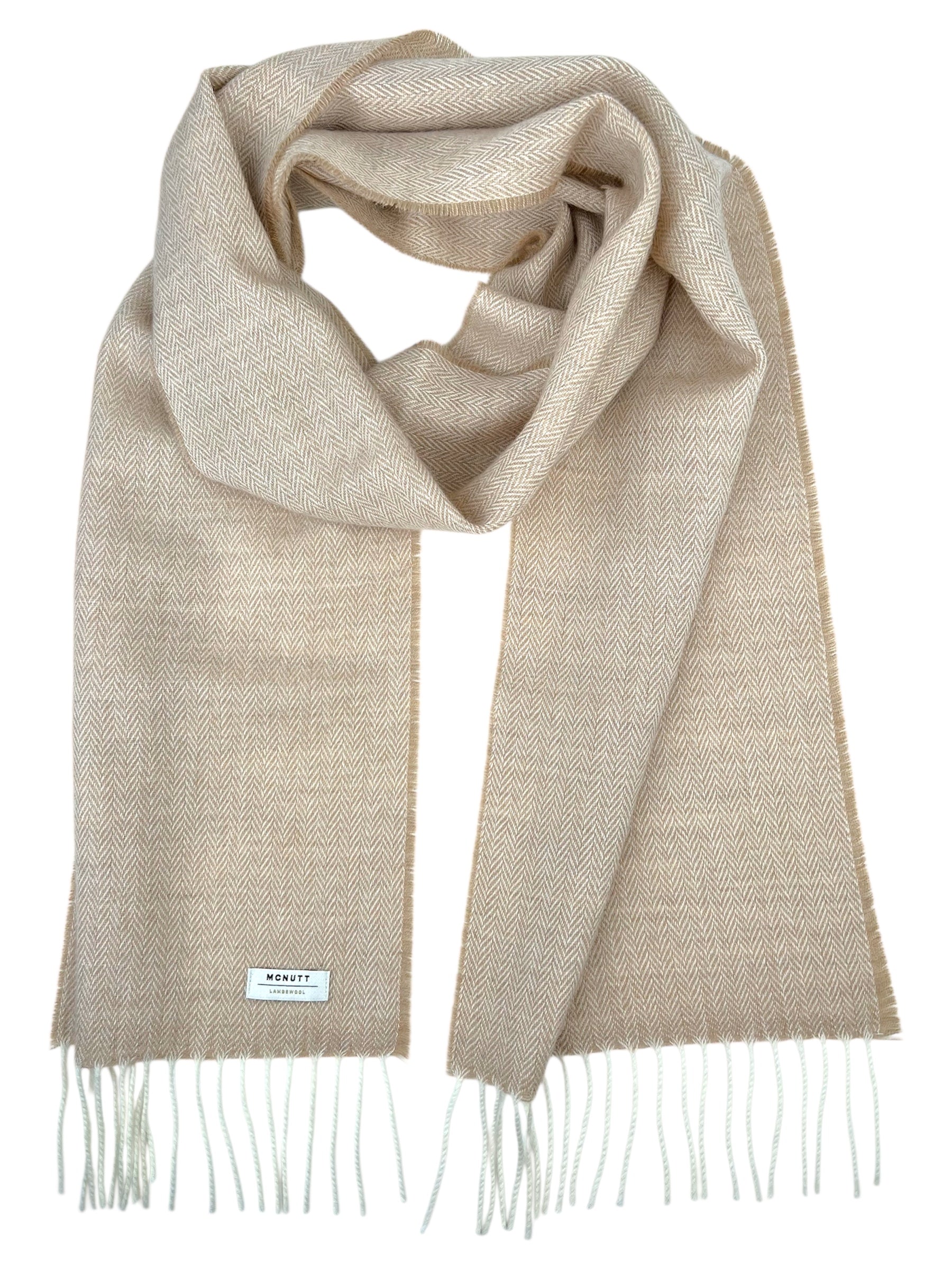 Beige scarf with fringes on a white background