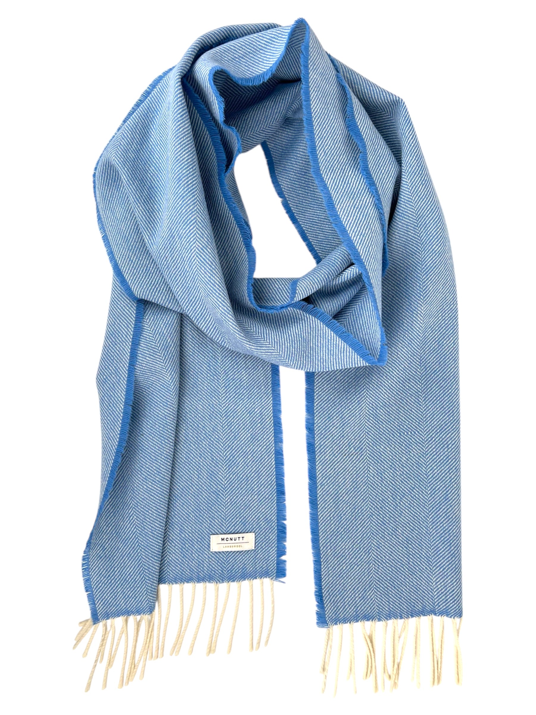 Atlantic Blue Herringbone Lambswool Scarf